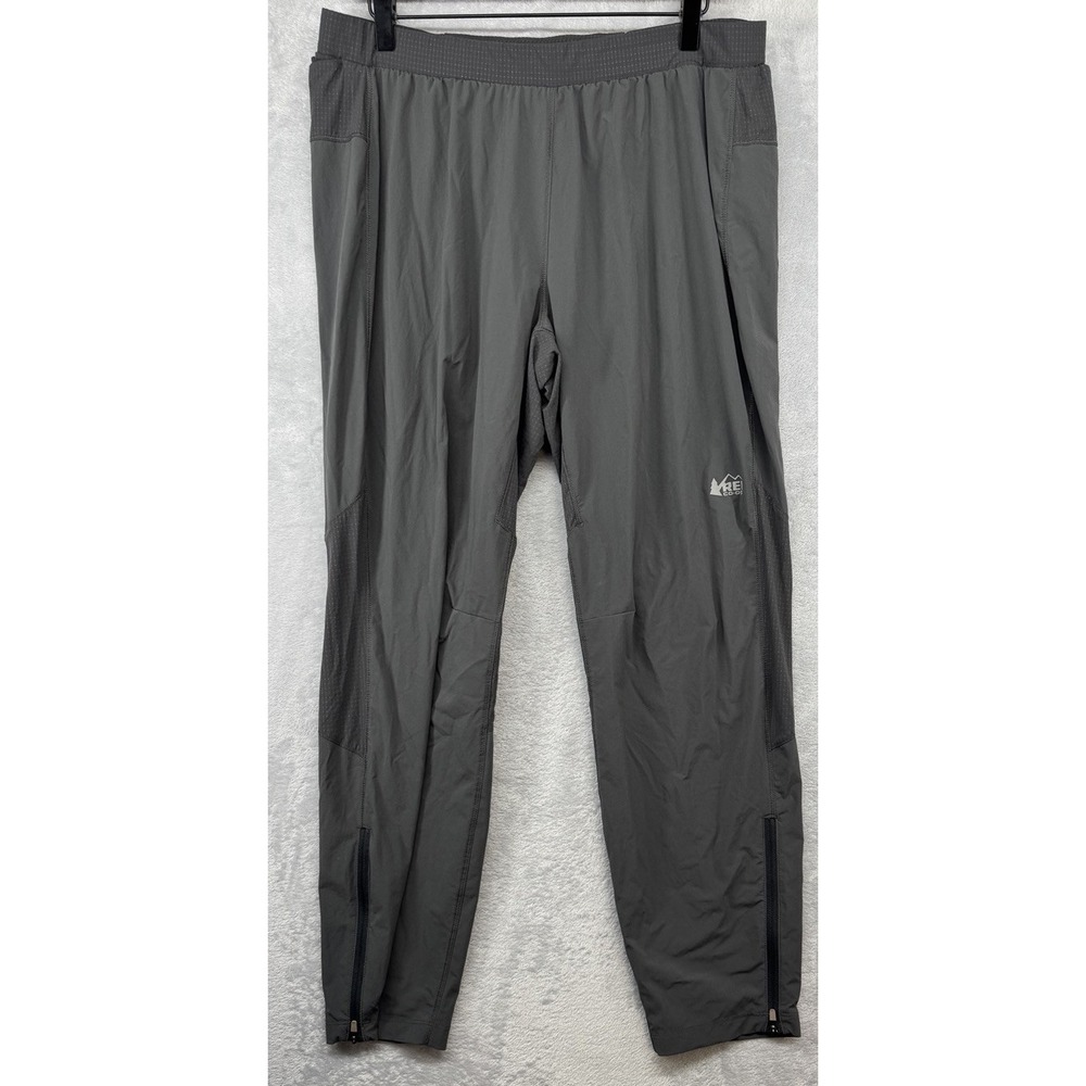 REI Co-Op Running Pants Gray Stretch Nylon Spandex Ankle Zip Athletic Men's L